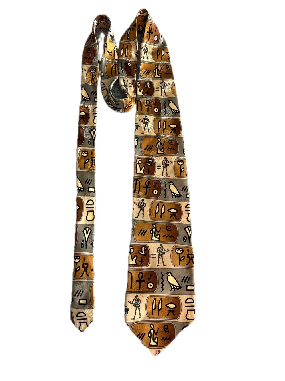 GRATEFUL DEAD Tie in Gold/Browns Skeleton Guitarist- Egypt ‘78 2nd Set 100% Silk